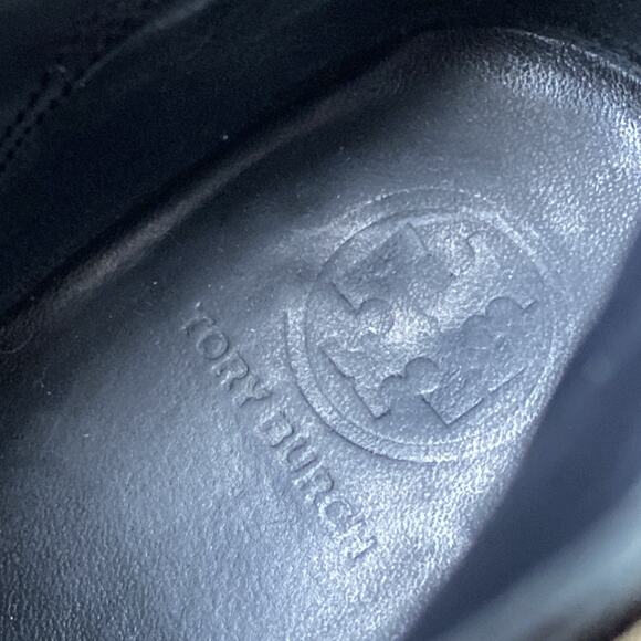 Tory Burch Cleveland Ankle Bootie Women Sz 8.5 Black Leather Block Heel Gold - Picture 11 of 12